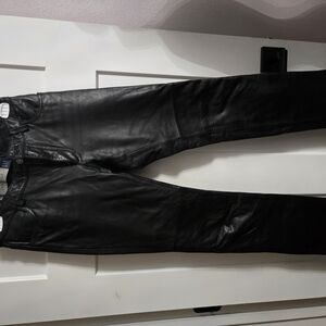 GAP Leather Straight Leg Raw Hem Pants